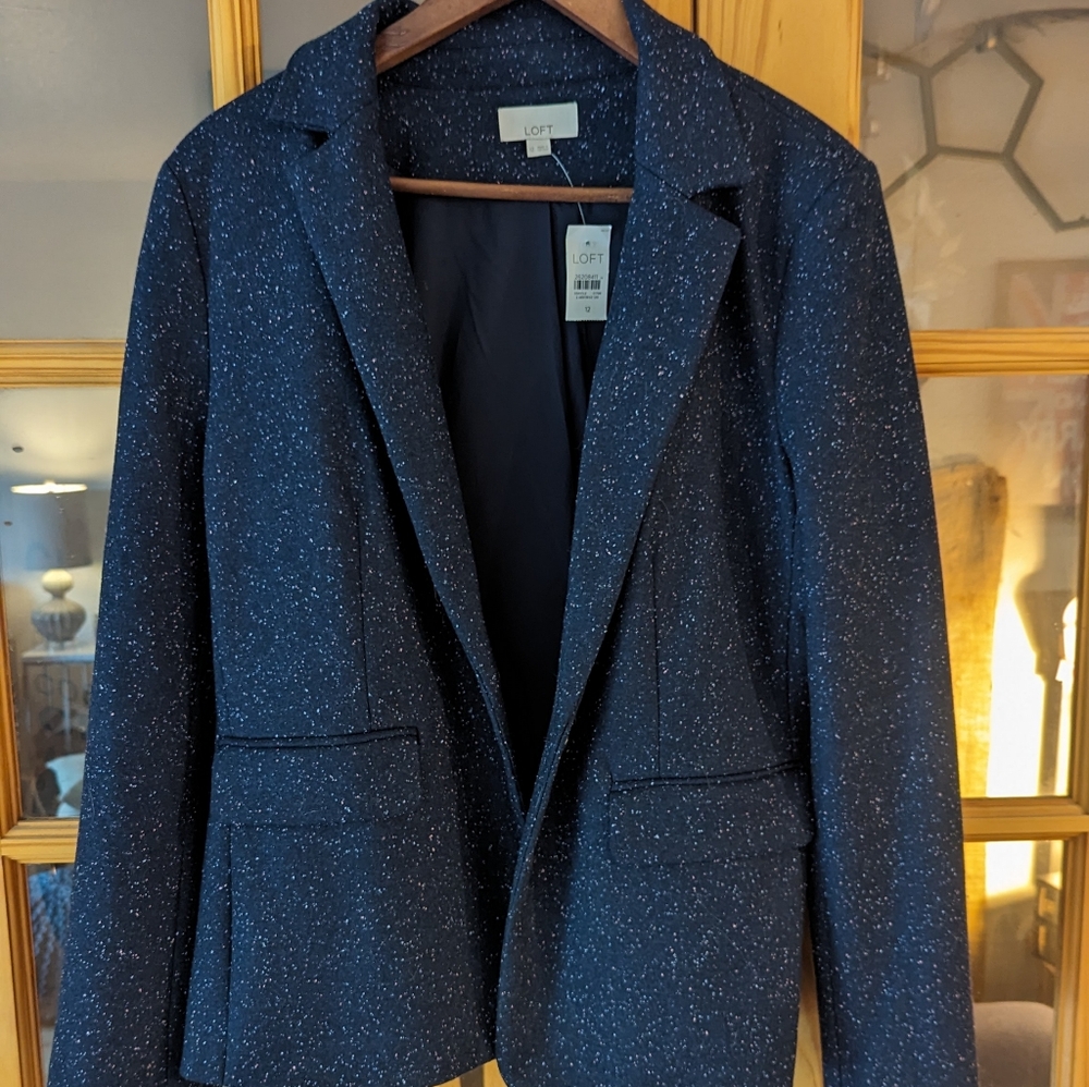 (Anne Taylor) Loft navy speckled blazer, size 12. New with tags